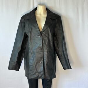 Dialogue Black Leather Blazer Jacket Womens 1X Button Front Classic Lined